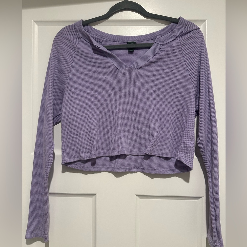 Wild Fable Purple Waffle-Knit Cropped Long Sleeve